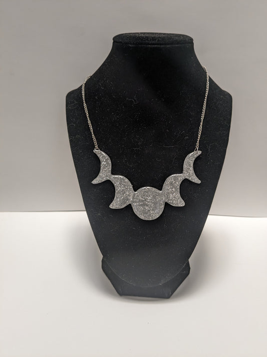 Moon Phases Necklace - Silver Sparkle